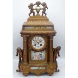 A French 19th century gilt metal clock garniture,