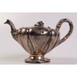 An unusual William IV bachelors tea pot with flower finial by John Welby. 13oz.