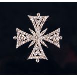 An impressive Georgian Maltese cross brooch pendant with foil set rose cut diamonds set in gold and