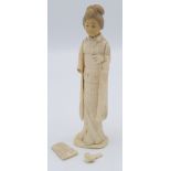 A Japanese bone and vegetable ivory figure of a geisha girl, height 15cm.