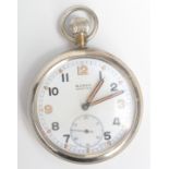 A Buren WW II keyless military pocket watch, the back with broad arrow over G.S.T.P.