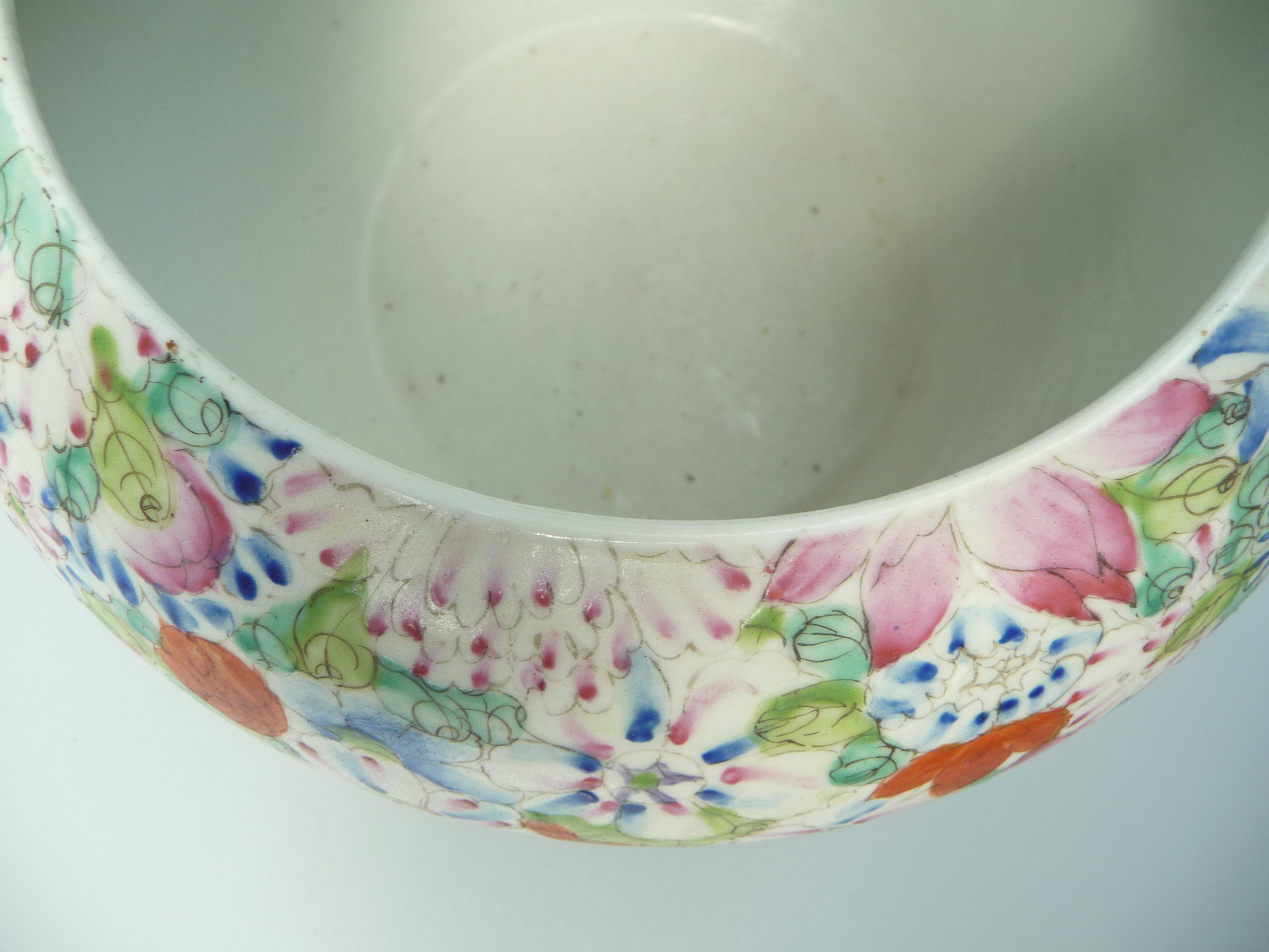 A Chinese porcelain millefiori bowl, densely painted with flowers on a white ground, - Image 5 of 10