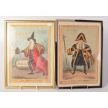 Two framed coloured engravings entitled 'Master Fang The Parish Beadle' and 'Guy Vaux at St