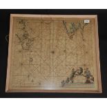 A framed Canael sea chart, Joannes van Keulen aen de Nieuw-brugh, of Cornwall and Brittany, 52.