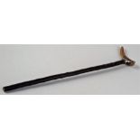 A boar's tusk mounted wooden riding crop, with Birmingham silver collar, length 56cm.