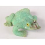 A contemporary Chinese emerald green hardstone carving of a squatting toad,