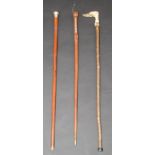 A malacca walking cane, the silver top monogrammed C.