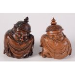 Two Chinese carved wood figures of seated sleeping Ta Mos,