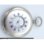 A silver half hunter keywind fob watch, the movement with cylinder escapement,