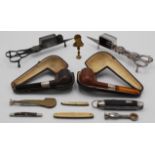 Two cased, silver mounted pipes, pipe smoking accessories,
