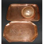 Two copper trays, early 20th century, widths 51cm and 43.