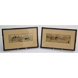 Two framed horse racing silk stevengraphs, one entitled 'The Start', by Thomas Stevens, 13.5 x 22.