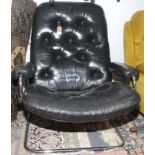A buttoned black leather and chrome reclining armchair, purchased from Waring & Gillows, 1973,