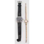 A ladies Everite gold case wristwatch on gold bracelet,