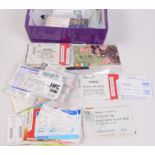 A box of concert tickets including signed Donovan and a box of concert flyers etc.