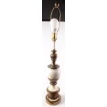 A gilt metal and white painted table lamp, height 93cm.