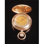 A fine gold Calendrier Brevete keyless Swiss pocket watch with full hunter 14ct gold case opening