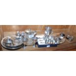 Miscellaneous, including a three piece cruet and a 1930s shell moulded butter dish.