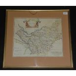 A Robert Morden map depicting the County Palatine of Chester, 34.5 x 40.5cm, framed and glazed.