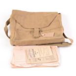 A WWII British officer's canvas bag inscribed 7 Clarkson Ave, Wisbech, 1941,