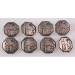 A set of eight silver 18th century buttons, indistinct maker's mark.