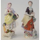 A Sitzendorf porcelain figure of a country girl holding a tambourine with lamb at her feet,