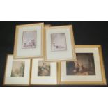 Three Russell Flint prints of naked ladies and three other prints.