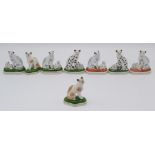 Four pairs of gold anchor marked porcelain cats and one other group. Height 7.5cm.