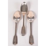Three Victorian fiddle and thread pattern silver tablespoons. 9.5oz.