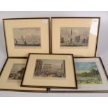 Five framed engravings, three by T.H.
