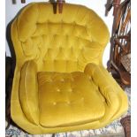 A pair of 1960s Parker Knoll style gold dralon upholstered swivel armchairs on chrome bases with