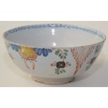 An English delft pottery polychrome bowl, bearing the label 'C18th Bristol', diameter 19cm,