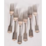 Six fiddle pattern silver dessert forks. 10oz.