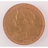 A Victorian old head half sovereign dated 1901, extremely fine.