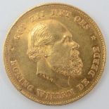 A Netherlands gold 10 guilder 1875, extremely fine.