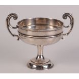 A silver twin handled stemmed bowl. 6oz.