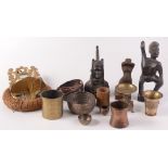 Miscellaneous African and other carved wood tribal items, together with various metalware etc.