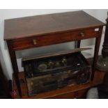 A Regency mahogany side table with reeded top and single drawer.