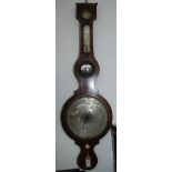 A 19th century mahogany banjo wall barometer, with a circular ten inch silvered dial, 26.5cm.