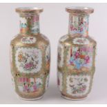 A pair of Chinese Canton famille rose porcelain baluster vases,