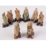 A set of eight Chinese soapstone figures of the eight immortals, 20th century, largest height 15.