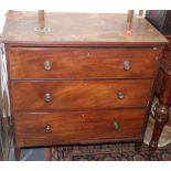 A mahogany chest of three long drawers in Georgian style with reeded top, 95cm.