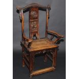A Chinese hardwood provincial armchair, 18th/19th century,