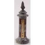 A Cornish serpentine thermometer, in the form of a plinth surmounted by a bronze bust, height 34cm.
