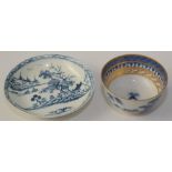 A Worcester blue and white porcelain saucer dish, 18th century,