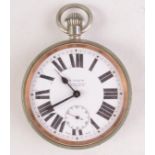 An eight day giant pocket watch by Mappin & Webb in nickel case.