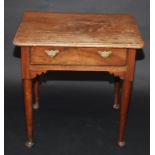 An 18th century fruitwood lowboy fitted a single drawer, 71cm.