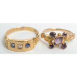 A Victorian 18ct gold amethyst ring and an Edwardian diamond and sapphire 18ct gold ring.