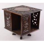 A Chinese carved oak, table top revolving bookcase, early 20th century,