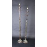 A pair of good champleve bronze early 20th century standard lamps,